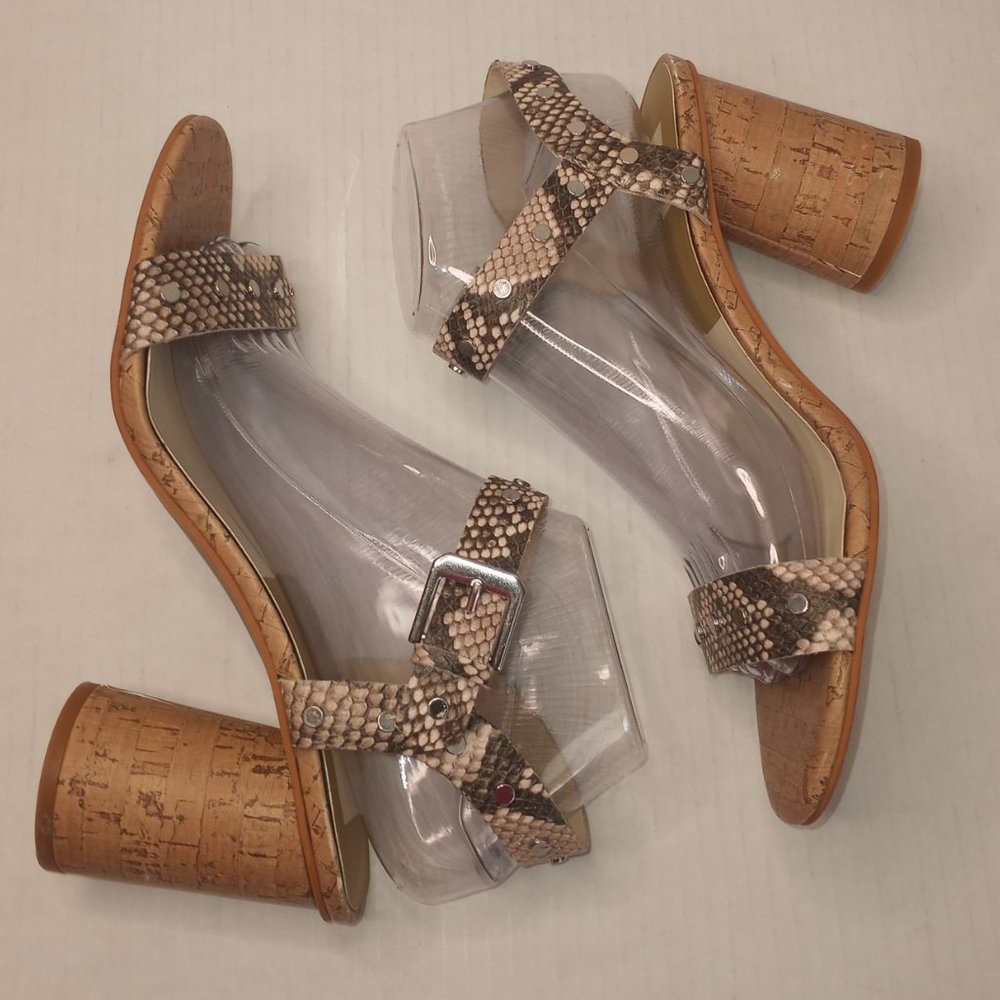 Dolce Vita Jalina Studded Ankle Strap Snake Print Cork Heel Sandals